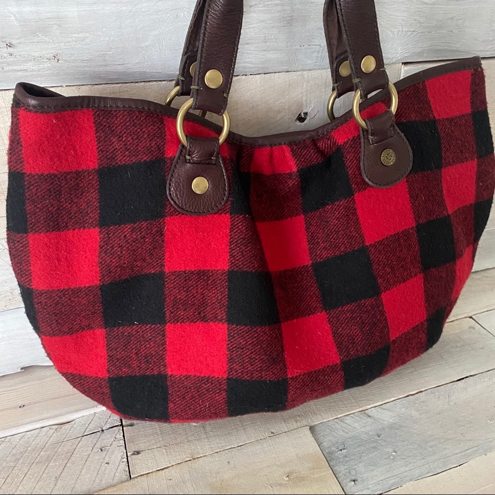Lucky Brand Red Plaid Shoulder Bag with Leather